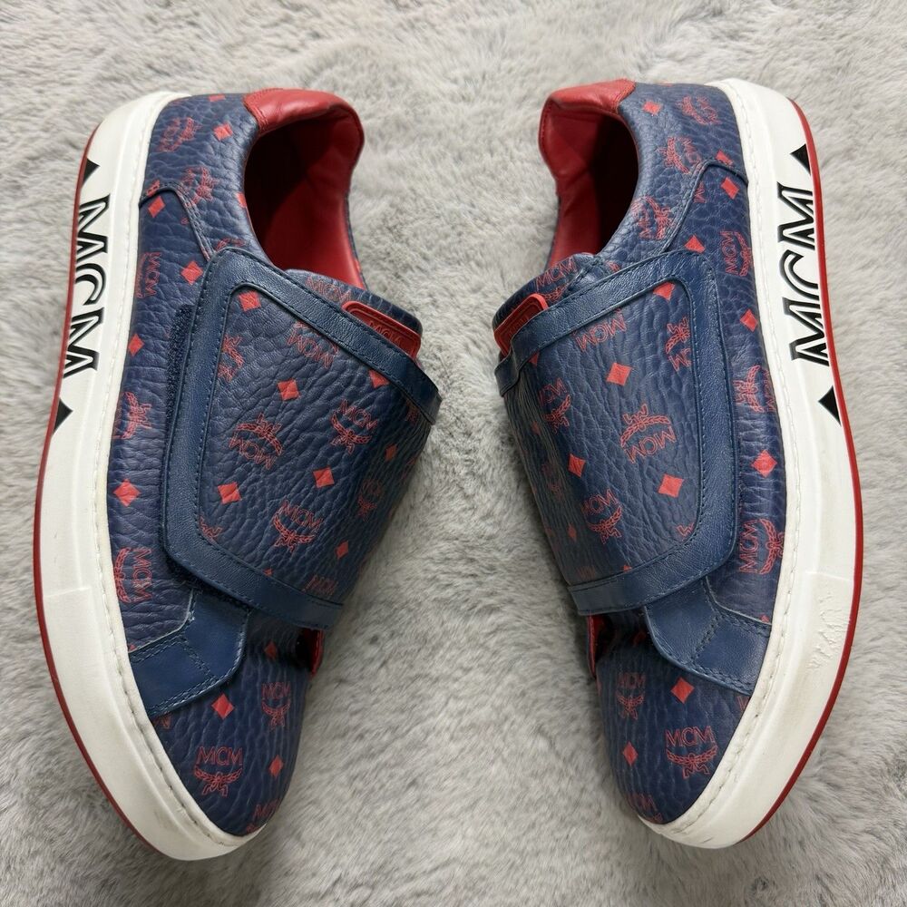 MCM Mens Blue Monogram Visetos Coated Canvas Low-top Sneaker SZ 45 /11